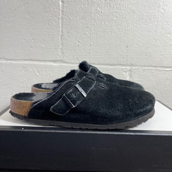 Birkenstock Shoes - Birkenstock Boston Shearling Black Suede Clogs Mule Sandal Women's 39 EU/8 US